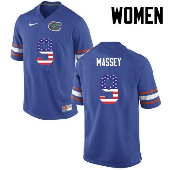 Women's Florida Gators #9 Dre Massey NCAA Nike Blue USA Flag Fashion Authentic Stitched College Football Jersey BBC7162BS